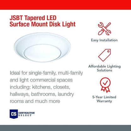 Juno SlimBasics 4 Inch LED Ceiling Light, LED Surface Mount Downlight for Shower Light or Closet Lighting, 3000K Neutral White, Tapered Trim, Wet Rated, Matte White (JSBT 4IN 30K 90CRI MW WL M6)