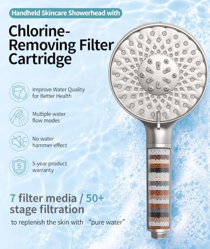 SR SUN RISE Filtered Shower Head with Handheld High Pressure 9 Spray Mode Showerhead Detachable Shower Head Water Softener Filters Beads for Hard Water Remove Chlorine 1 Filter 1.8GPM Brushed Nickel