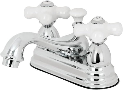 Kingston Brass KS3601PX Restoration 4-Inch Centerset Lavatory Faucet with Porcelain Cross Handle, Polished Chrome