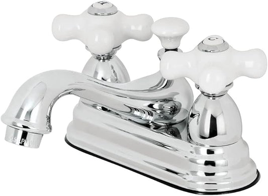 Kingston Brass KS3601PX Restoration 4-Inch Centerset Lavatory Faucet with Porcelain Cross Handle, Polished Chrome