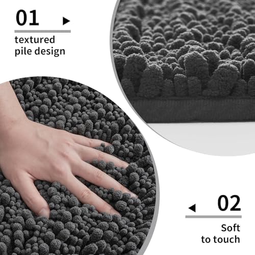 Disolla Dark Grey Bathroom Runner Rug 24x60 Inch - Large Long Chenille Bath Mat, Thick Shaggy Plush Absorbent Floor Mat, Non-Slip Runner for Master Bathroom and Bedside