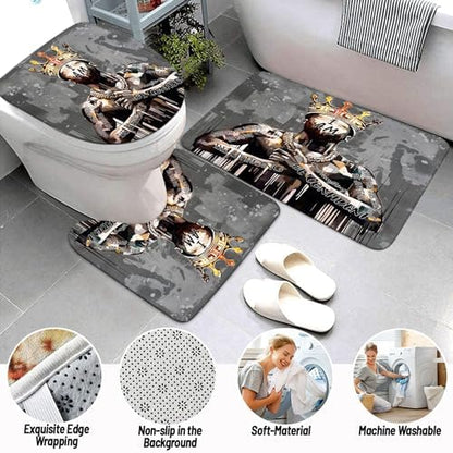 Black King Shower Curtain Set with Hooks, Powerful African American Praying Man Shower Curtains with Rugs Toilet Lid Cover Bath Mat, Cool Black Man Waterproof Bathroom Decor Shower Curtain Sets