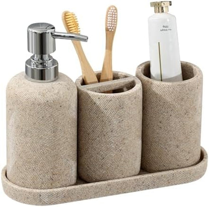 Bathroom Accessories Set,4 PCS Bathroom Organizer,Sand Stone Look,Beige