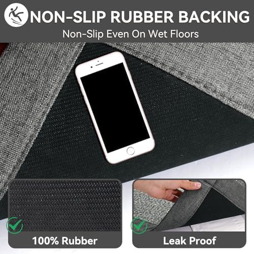 YDKGL Non Slip Bath Mat Bathroom Rugs, Soft Jute-Like Ultra Thin Bath Mats, Rubber Backing Super Absorbent Quick Dry Bath Rug Shower Mat Fit Under Door Bathroom Floor, Machine Washable, Gray 16" x 24"