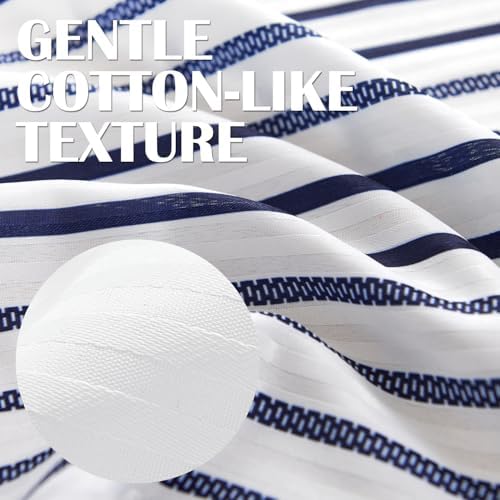 jinchan Navy Blue and White Shower Curtain for Bathroom Modern Farmhouse Striped Waterproof Fabric Shower Curtain Set with 12 Hooks Machine Washable 70x72 Inches