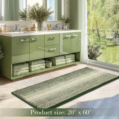 BSICPRO Large Bathroom Rugs Runner, 22x60 Chenille Bath Mats, Sage Green