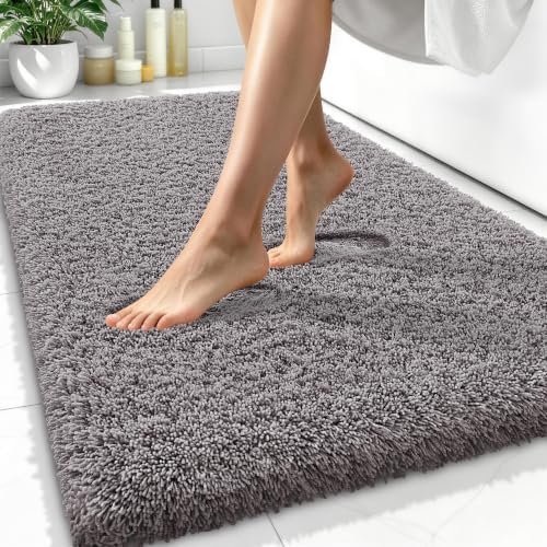 OLANLY Microfiber Bathroom Rugs 34x21, Ultra Soft Bath Mat, Light Grey