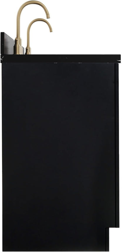 ARIEL Hepburn 72 Inch Double Rectangle Sink Bathroom Vanity with Nero Marquina Black Quartz Countertop 1.5 Inch in Black