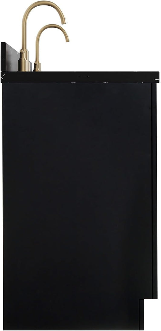 ARIEL Hepburn 72 Inch Double Rectangle Sink Bathroom Vanity with Nero Marquina Black Quartz Countertop 1.5 Inch in Black