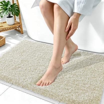 OLANLY Microfiber Bathroom Rugs 36x24, Quick Dry Bath Mat, Sand and White