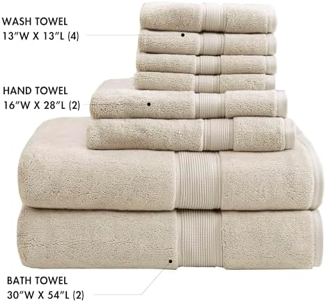 Madison Park 800GSM 100% Cotton Bathroom Bath Towel Set of 8, Natural
