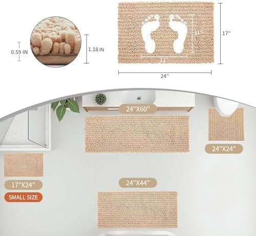 Disolla Small Bath Mat 17x24 Inch - Chenille Beige Bathroom Rug, Extra Soft Absorbent Plush Shaggy Bathmat, Non-Slip Machine Washable Floor Mat for Shower, Tub and Sink