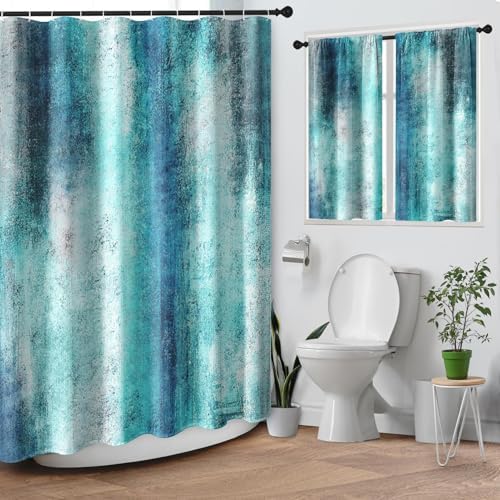 Shower Curtain Set, for Bathroom Decor 72" x 72", Abstract Teal