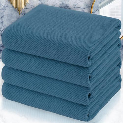 VOOVA & MOVAS Bath Towels 4PC, 100% Cotton, 30x56 in, Denim Blue