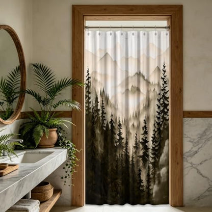 Dark Brown Forest Stall Shower Curtain, 54X72 in Narrow Small, Mountain