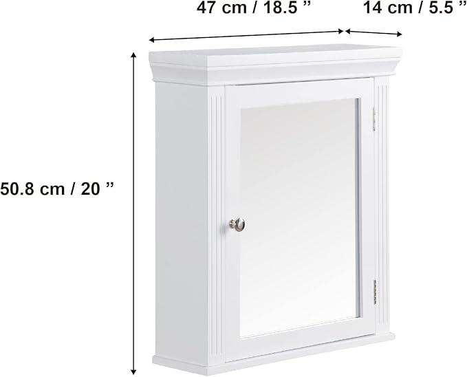 Teamson Home Stratford Wooden Bathroom Furniture, Mirrored Wall Medicine Cabinet, White