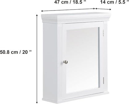 Teamson Home Stratford Wooden Bathroom Furniture, Mirrored Wall Medicine Cabinet, White