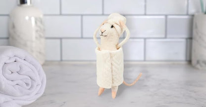 Primitives by Kathy Collectible Critter, Bathtime Mouse Wrapped in a Fabric Bath Towel, Coordinates with Bathroom Decor, Cute Everyday Home Accent or Gift