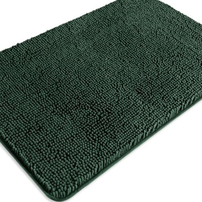 Dark Green Bathroom Rugs – Absorbent and Washable Bath Mat, Non-Slip, Thick Soft Chenille Bath Rugs for Bathroom Floor, Shower, Sink - 24" x 36"