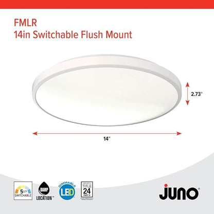 Juno 14 Inch Round LED Flush Mount Ceiling Light, Low Profile Modern Ceiling Light Fixture, Selectable 2700K/3000K/3500K/4000K/5000K Color Temperature, Dimmable, White (FMLR 14IN SWW5 90CRI WBT M4)
