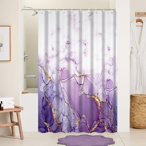 Purple Marble RV Stall Waterproof Shower Curtain 60x72 inches