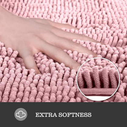 Yeaban Chenille Blush Bathroom Rug 20"x32", Non-Slip Rubber Backing