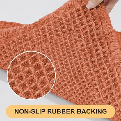 Upgrade Waffle Bath Mat Set 2 Piece, Boho Bathroom Rugs Absorbent Non Slip, Ultra Soft Bathroom Mat, Machine Washable Knit Bath Rugs with Tassels for Bathroom, Bedroom, Kitchen, Shower, Burnt Orange