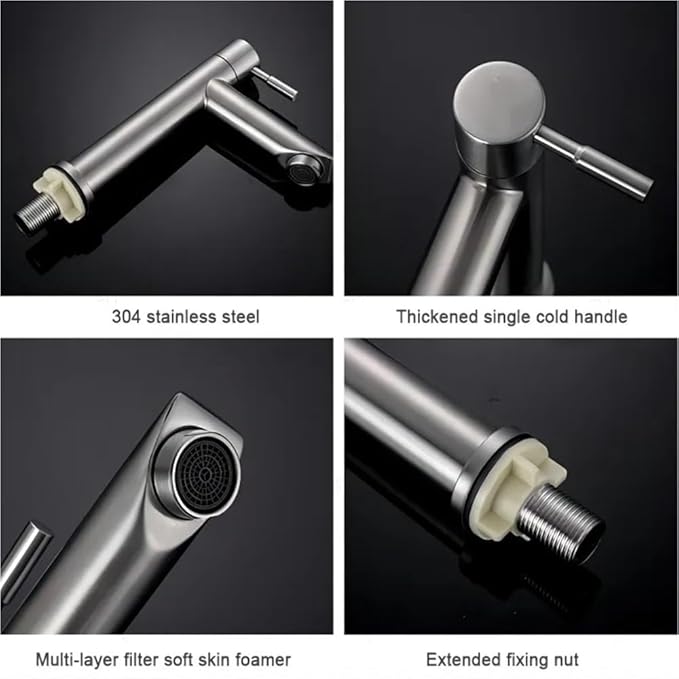 Faucet Faucet 1/2Inch 304 Stainless Steel Single Cold Water Tap Gold Black Silver Color Deck Mounted Basin Sink Faucet(Gold) Faucet
