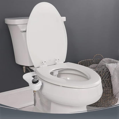 Bio Bidet Cassel Bidet Bundle, Slow-Close Never Loosen Toilet Seat with Perfect Fit, Fresh Water Spray, Non-Electric, Easy to Install Bidet, ELONGATED, Biscuit