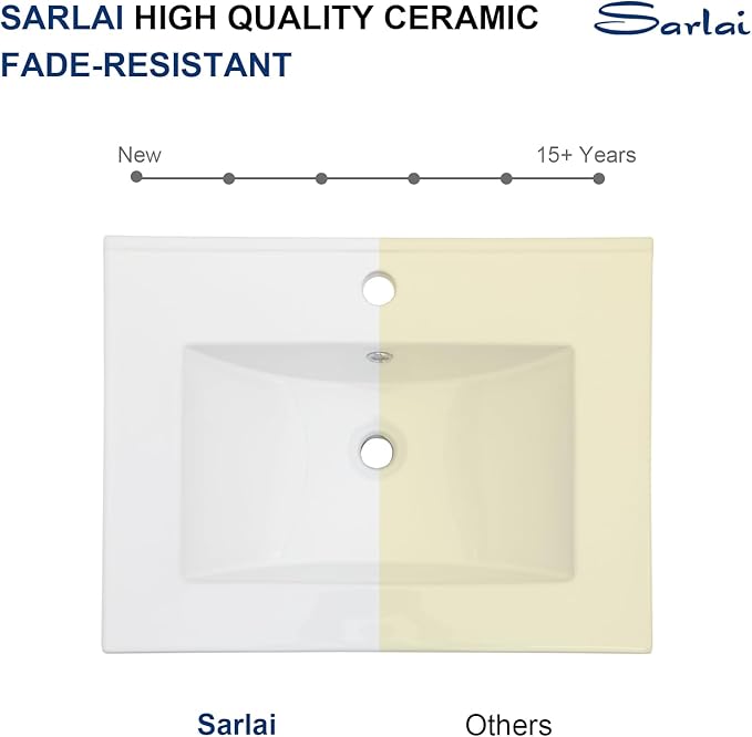Sarlai 24 Inch Bathroom Vanity Sink Tops - White Drop In Bathroom Sink Ceramic Topmount Rectangular Vanity Top with Overflow