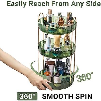 Asayuee 360 Rotating Perfume Organizer,3 Tier Large Capacity Make Up Organizers and Storage,Makeup Organizer for Bathroom,Cosmetic Perfume Stand Holder (Green-3 Tier)