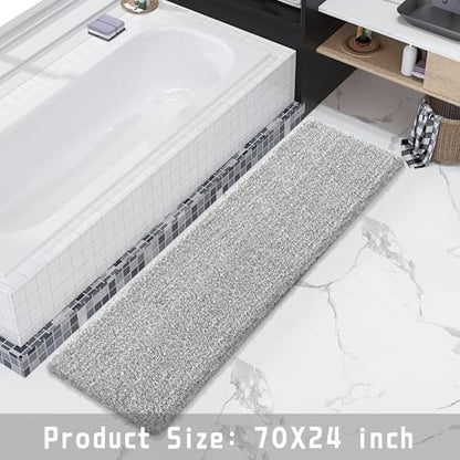 Bathroom Runner Rug Non Slip Washable 70x24,Extra Long Bath Mat,Gray&White