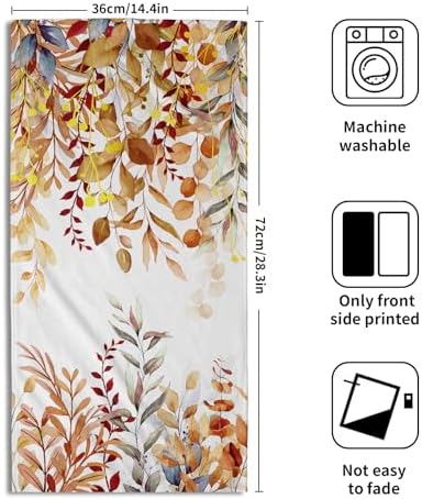 Fall Leaves Hand Towels Set of 2, 28x14 Inch Watercolor Orange Eucalyptus Leaf Plants Super Soft Highly Absorbent Dish Cloth for Kitchen Spa Bathroom Gym Seasonal Home Decor