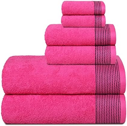 Belizzi Home 100% Cotton Ultra Soft 6 Pack Towel Set, Contains 2 Bath Towels 28x55 inchs, 2 Hand Towels 16x24 inchs & 2 Washcloths 12x12 inchs, Compact Lightweight & Highly Absorbant - Hot Pink