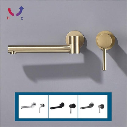 Faucet Brass Wall-Mounted Basin Faucet Sink Brushed Gold Single Handle Hot and Cold Water Recessed Bathroom Rotatable(Chrome) Faucet