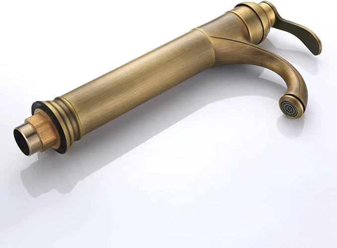 Vintage Bathroom Faucet, Cold Hot Mixer Vanity Tap, Single Hole, Antique Brass High, Gold(Antique)