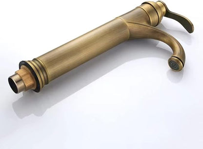 Vintage Bathroom Faucet, Cold Hot Mixer Vanity Tap, Single Hole, Antique Brass High, Gold(Antique)