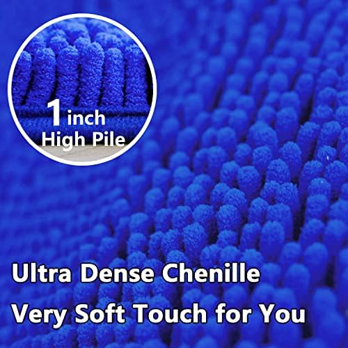 Bathroom Rugs Chenille 3-Piece Extra Soft and Absorbent Shag Bathroom Rugs, Machine Wash Mat, Strong PVC Non-Slip Underside, Plush Carpet Mats (Royal Blue)