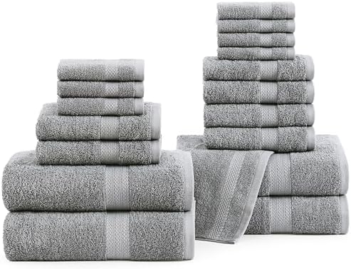 LANE LINEN Towel Set Soft Absorbent Quick Dry 100% Cotton 18 Piece - Grey
