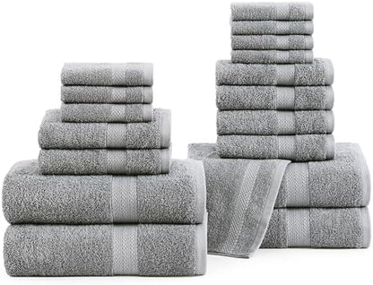 LANE LINEN Towel Set Soft Absorbent Quick Dry 100% Cotton 18 Piece - Grey