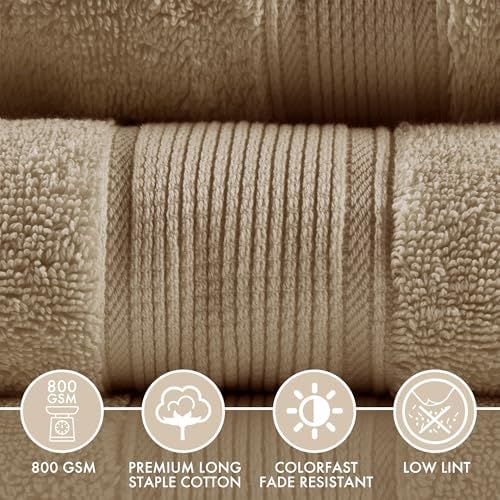Madison Park 800GSM 100% Cotton Bathroom Bath Towel Set of 8, Taupe