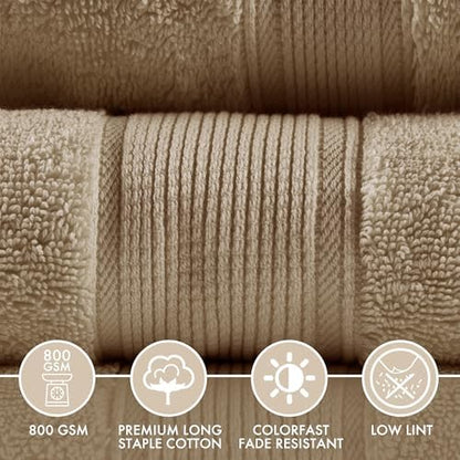 Madison Park 800GSM 100% Cotton Bathroom Bath Towel Set of 8, Taupe