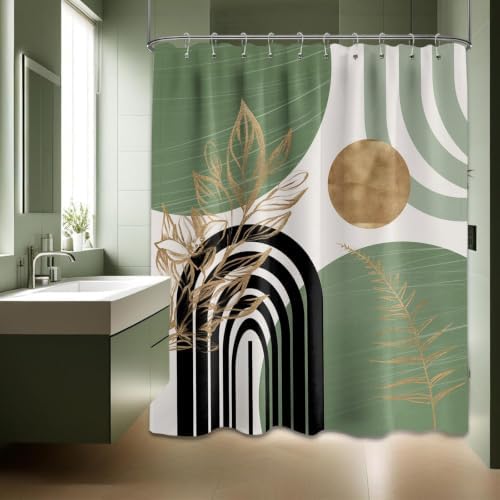 Sage Green and Gold Shower Curtain, 60X72 in, Mid Century Modern