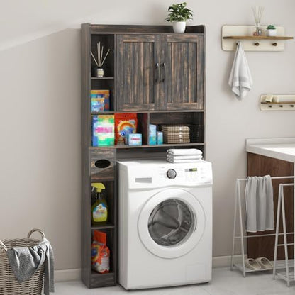 Vabches Farmhouse Over The Toilet Storage Cabinet with Barn Door, Dark Grey