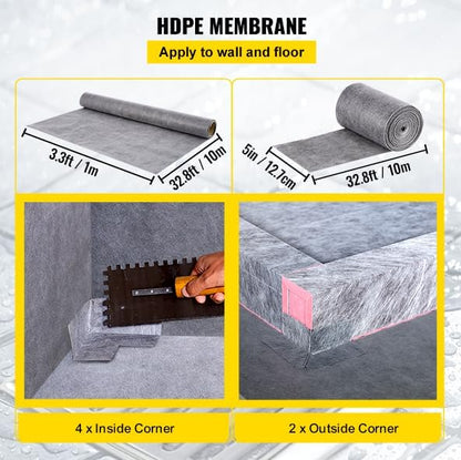 VEVOR Shower Curb Kit, 38"x60" Watertight Shower Curb Overlay with 4" ABS Offset Bonding Flange, 4" Stainless Steel Grate, 2 Cuttable Shower Curb and Trowel, Shower Pan Slope Sticks Fit for Bathroom