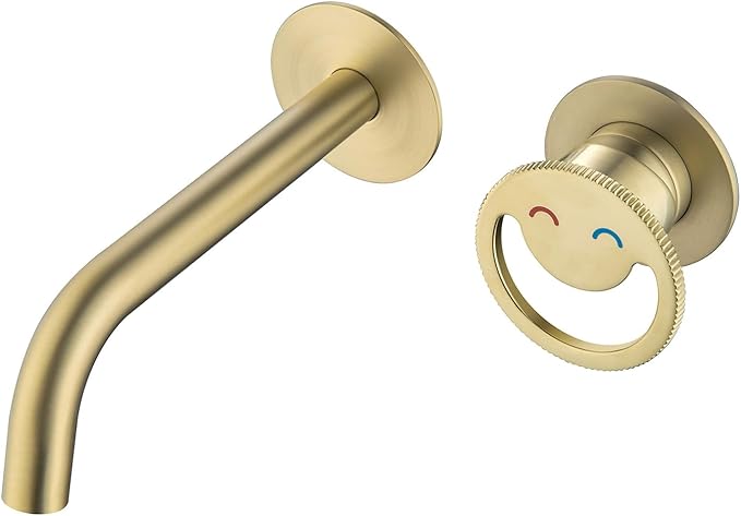 BiaoTeng Concealed Faucet for Bathroom Sink Wall Mount Hot and Cold Faucets for Bathroom Sinks Brass Brushed Gold