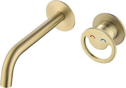 BiaoTeng Concealed Faucet for Bathroom Sink Wall Mount Hot and Cold Faucets for Bathroom Sinks Brass Brushed Gold