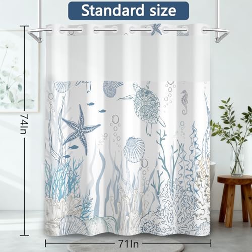 No Hook Shower Curtain with Snap-in Liner 71x74 Inch