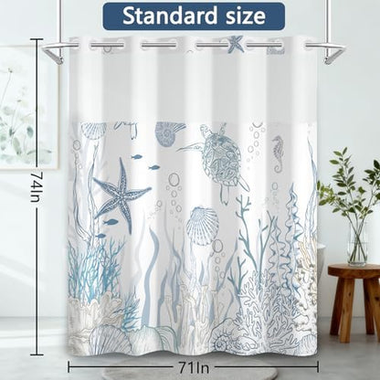 No Hook Shower Curtain with Snap-in Liner 71x74 Inch