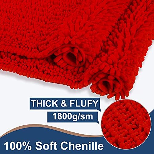 Luxury Chenille Red Bathroom Rugs Sets 2 Piece, Thickened Hot Melt Rubber Bottom Bath Mats for Bathroom Non Slip,Bath Rugs Quick Dry Machine Washable for Shower Mat (32"x20"+17"x24")